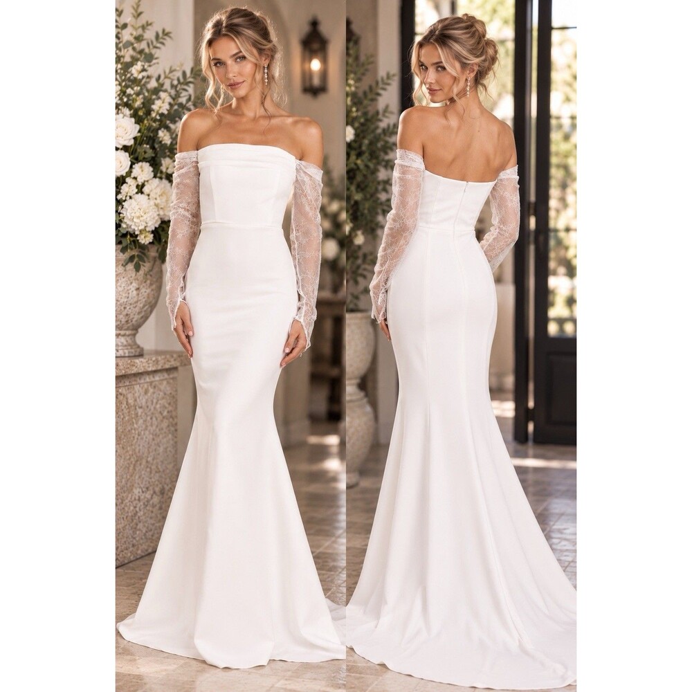 Lulus Anabella Maxi Dress White Off the Shoulder Mermaid Size L NWT